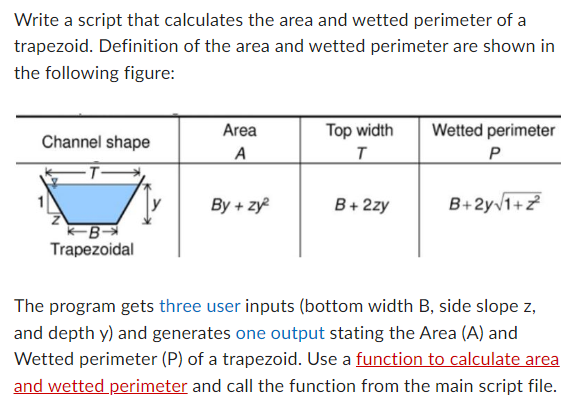 Solved Write a script that calculates the area and wetted Chegg