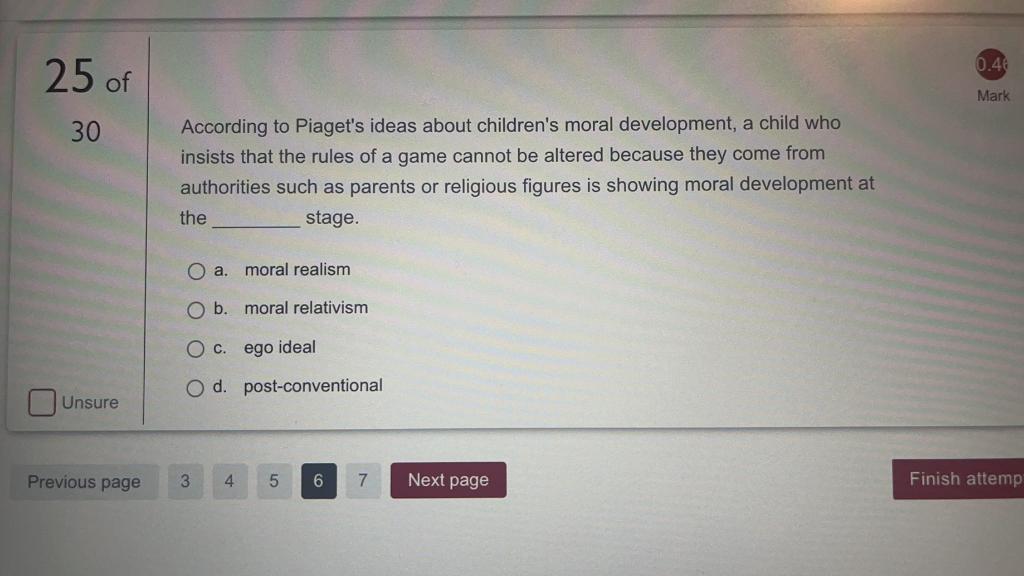 Solved According to Piaget s ideas about children s moral Chegg