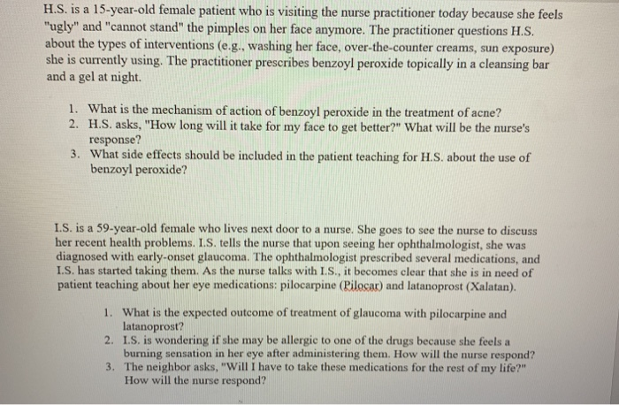 Solved н.s. is a 15-year-old female patient who is visiting | Chegg.com