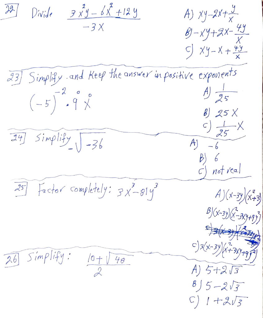 Solved 29 Divide −3x3x2y−6x2±12y A) xy−2x+xy B) −xy+2x−x4y | Chegg.com