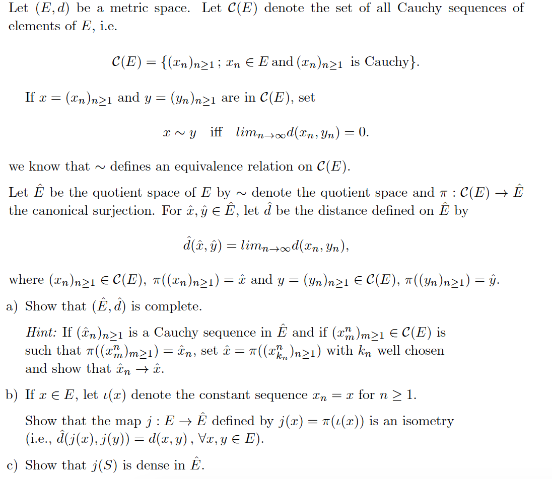 Solved Let E D Be A Metric Space Let C E Denote The S Chegg Com