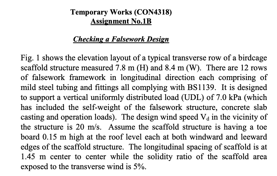 Temporary Works (CON4318) Assignment No.1B Checking a | Chegg.com