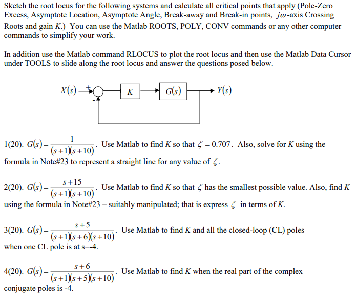 Solved Sketch the root locus for the following systems and | Chegg.com