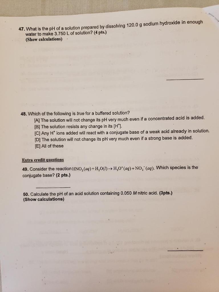Solved 47. What is the pH of a solution prepared by | Chegg.com