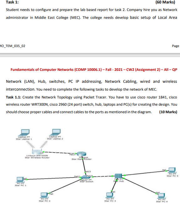Solved Task 1: (60 Marks) Student needs to configure and | Chegg.com