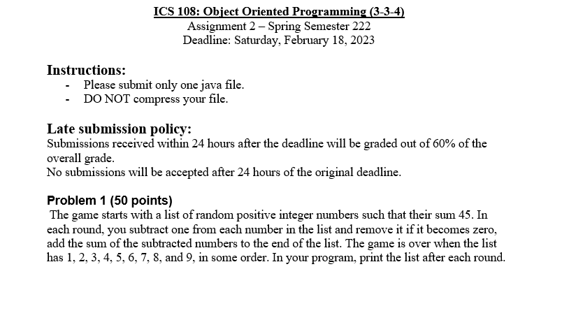 Solved - Please submit only one java file. - DO NOT compress | Chegg.com