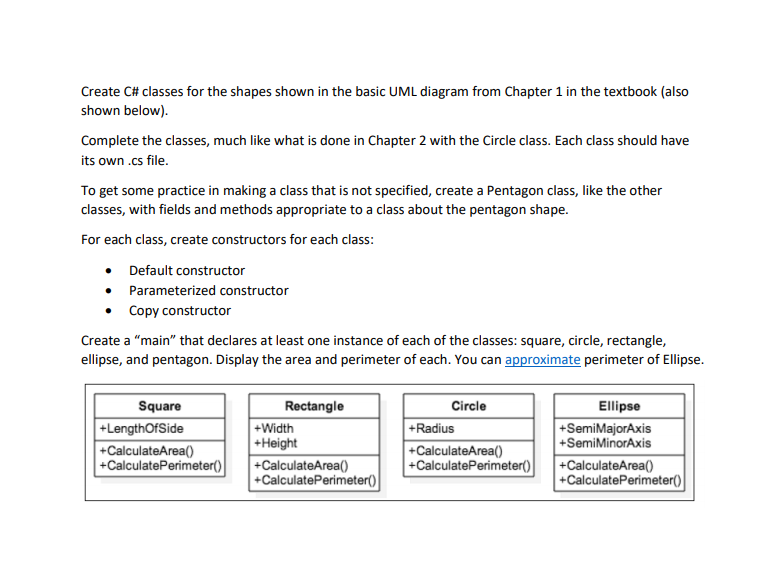 Solved Create C# classes for the shapes shown in the basic | Chegg.com