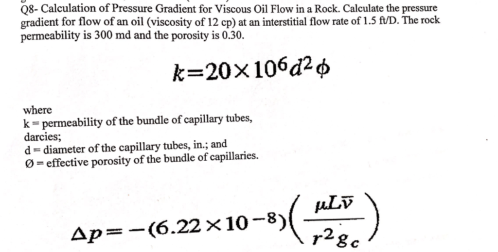 Solved Q8- Calculation of Pressure Gradient for Viscous Oil | Chegg.com