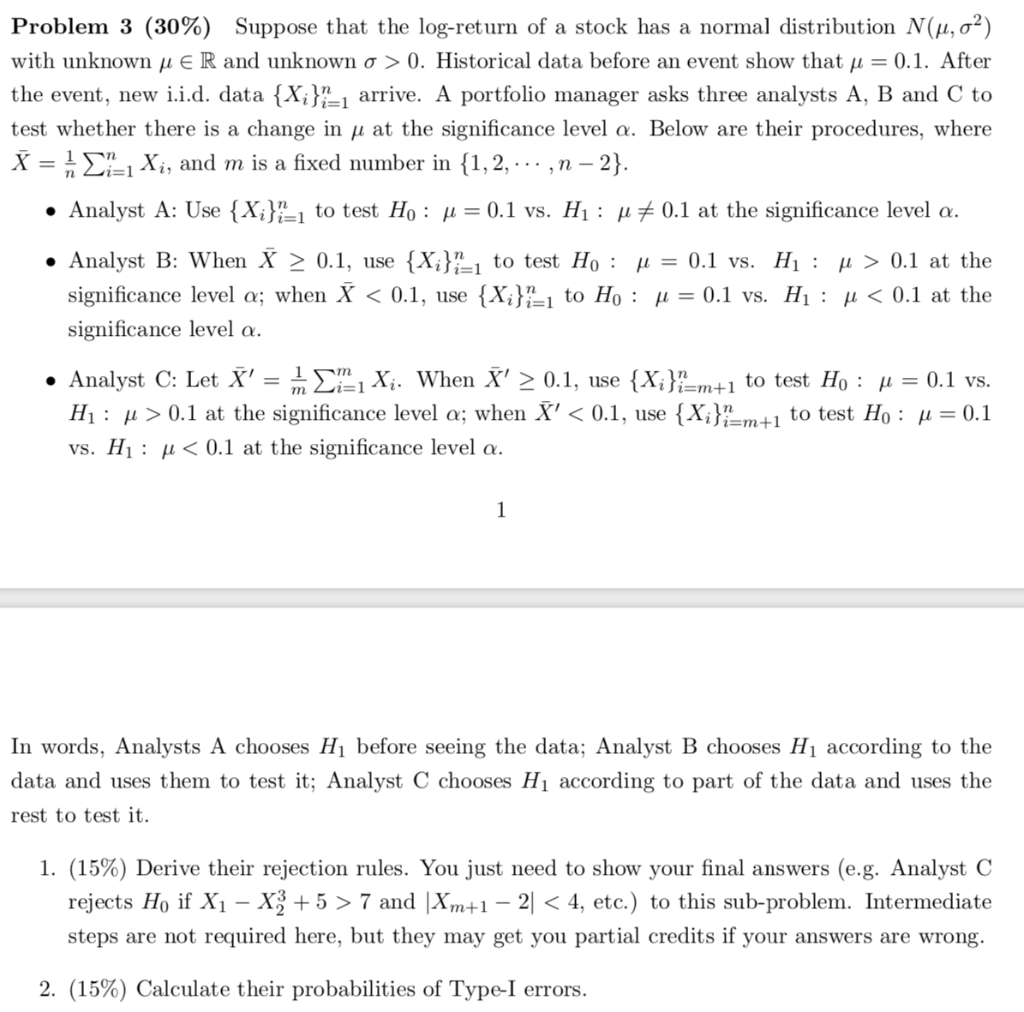 Problem 3 30 Suppose That The Log Return Of A S Chegg Com