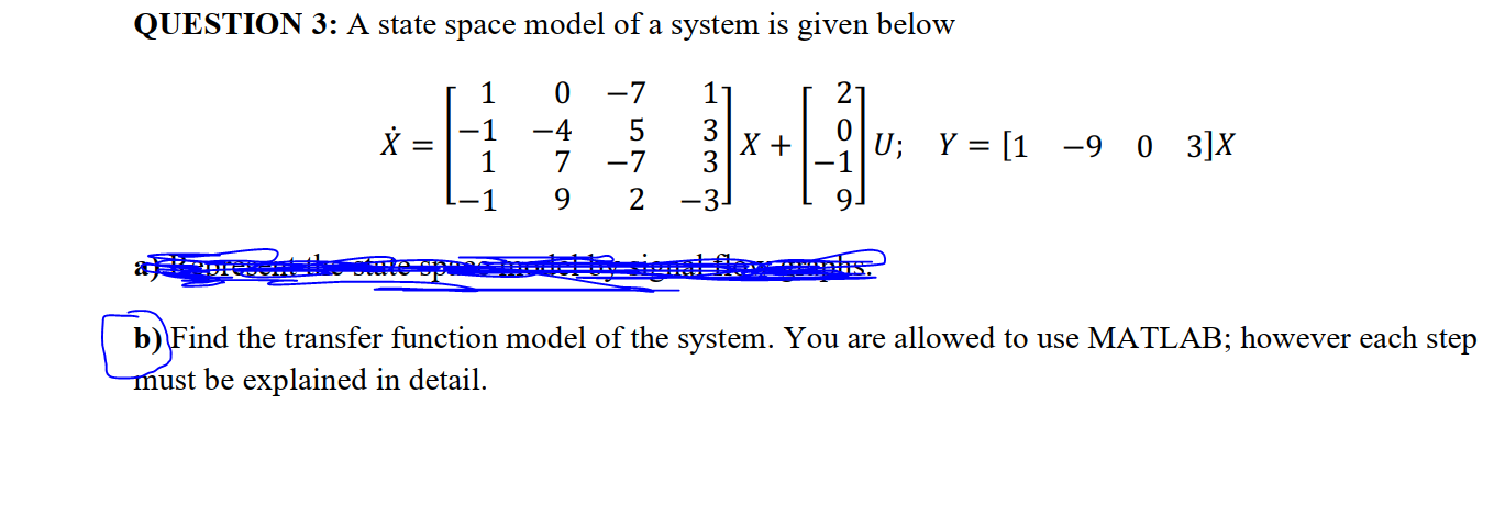 Solved QUESTION 3: A state space model of a system is given | Chegg.com