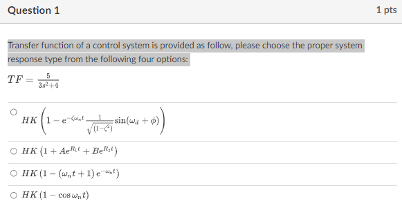 Solved Transfer function of a control system is provided as | Chegg.com
