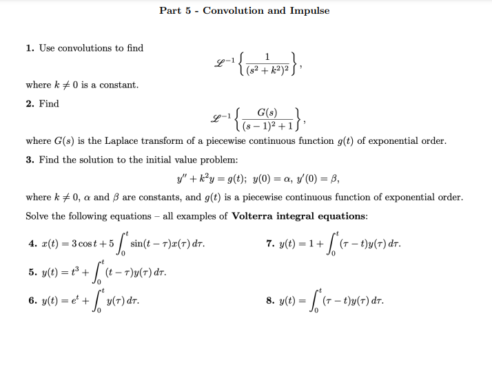 Solved Part 5 - Convolution and Impulse 1. Use convolutions | Chegg.com