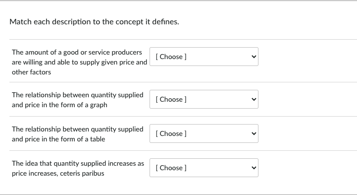 Solved Match each description to the concept it defines. The | Chegg.com