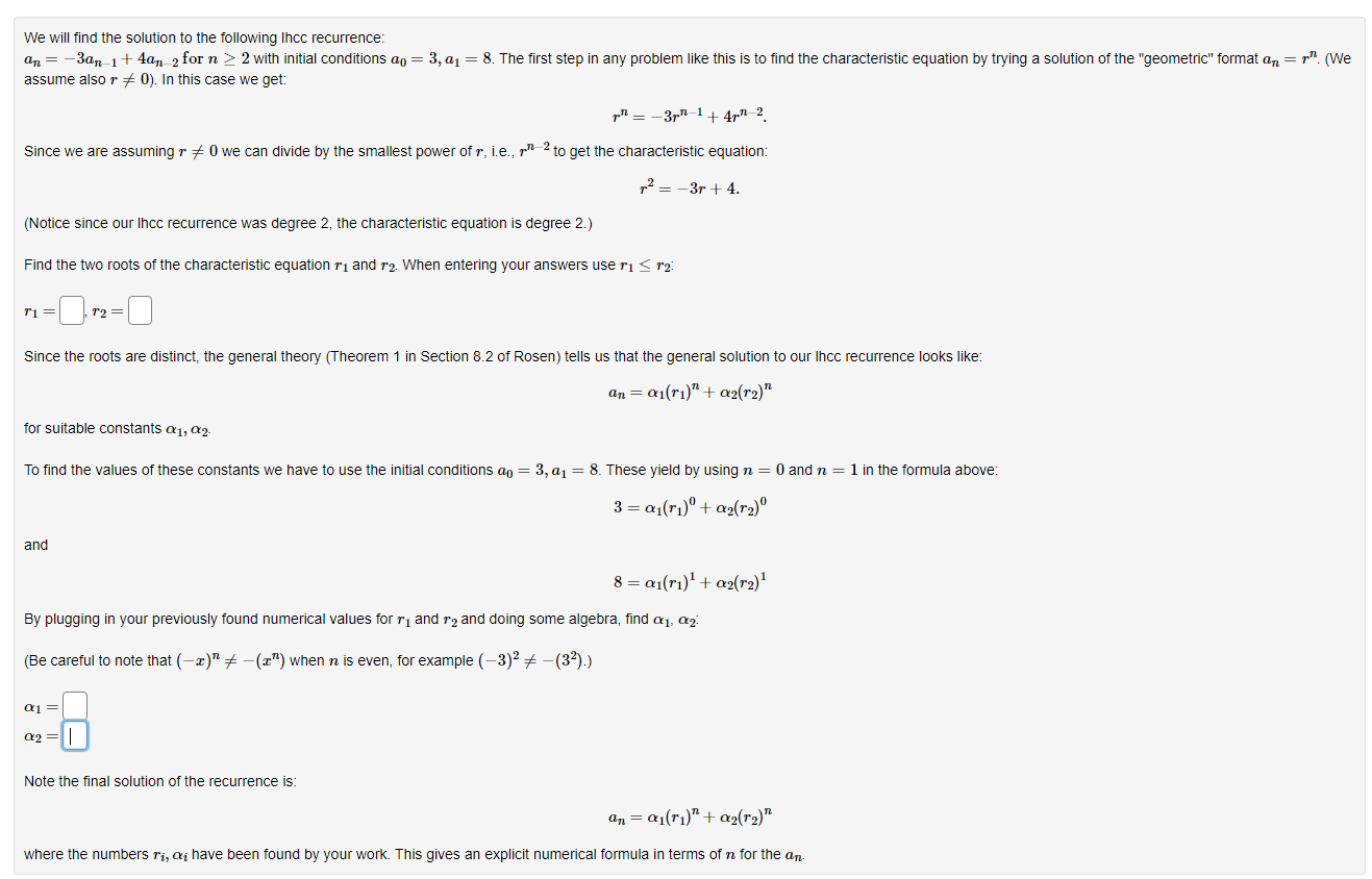 Solved an=−3an−1+4an−2 for n≥2 with initial conditions | Chegg.com