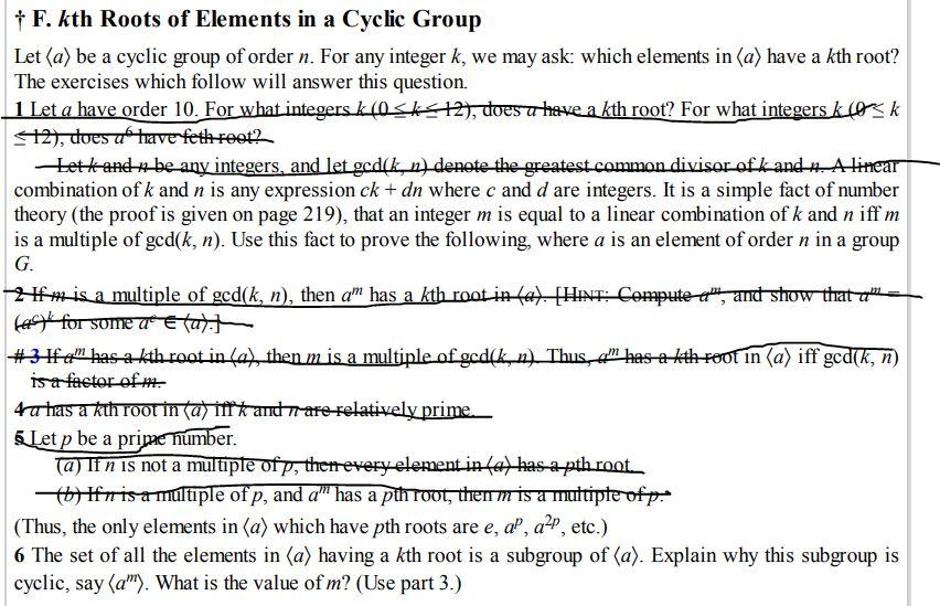 Solved † F. kth Roots of Elements in a Cyclic Group Let a | Chegg.com
