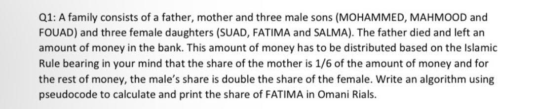 Solved Q1: A family consists of a father, mother and three | Chegg.com