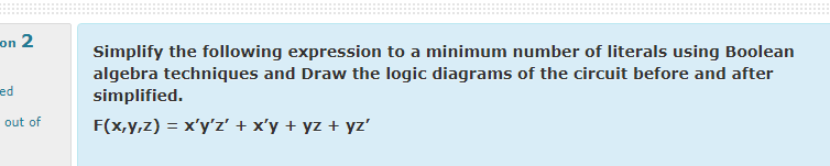 Solved on 2 ed Simplify the following expression to a | Chegg.com