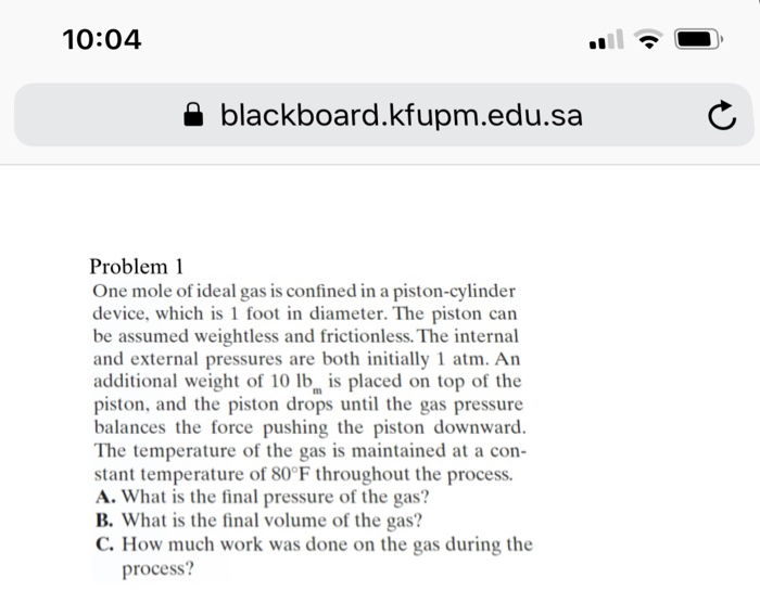 Solved 1004 a blackboard.kfupm.edu.sa Problem 1 One mole of