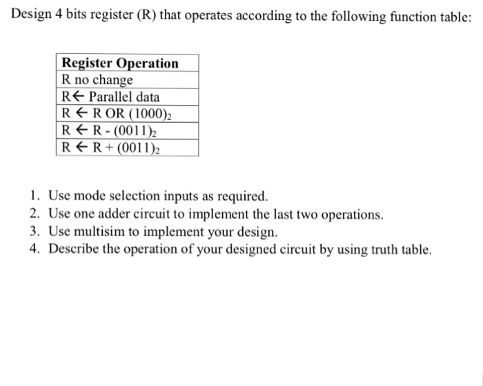 Solved Design 4 bits register (R) that operates according to | Chegg.com