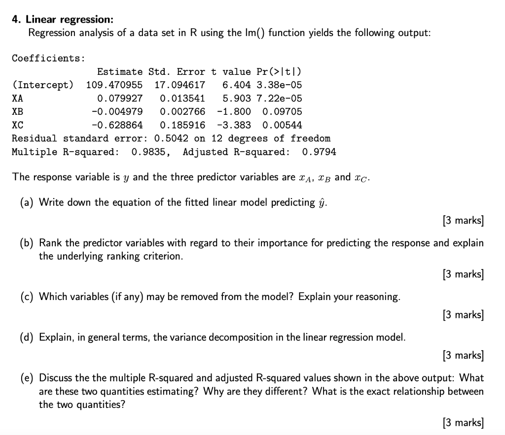 Solved 4. Linear regression: Regression analysis of a data | Chegg.com