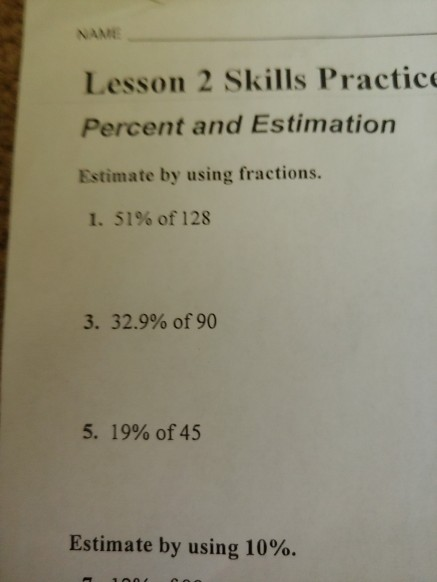 lesson 2 problem solving practice percent and estimation answer key