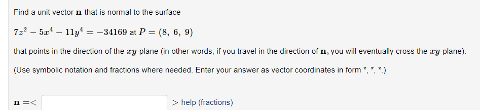 Solved Find a unit vector n that is normal to the surface | Chegg.com