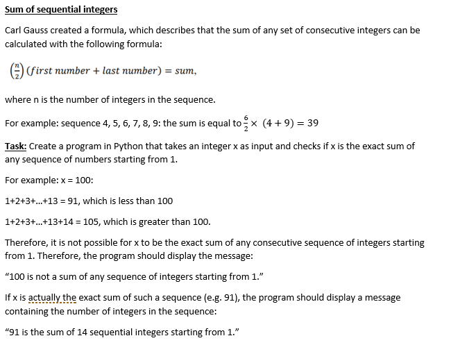Solved Sum of sequential integers Carl Gauss created a | Chegg.com