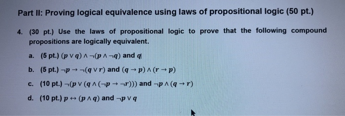 Solved Part Il Proving Logical Equivalence Using Laws Of 2400