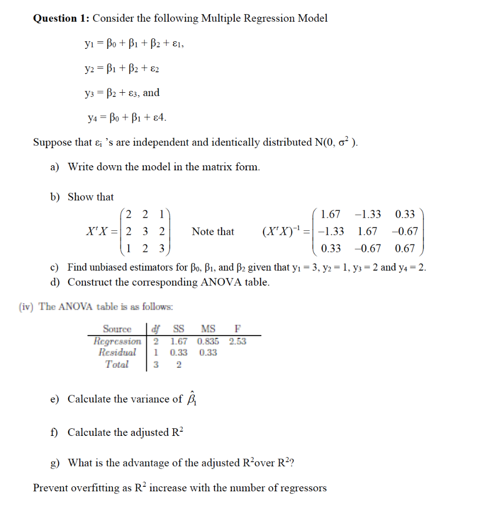 Solved Question 1: Consider The Following Multiple | Chegg.com