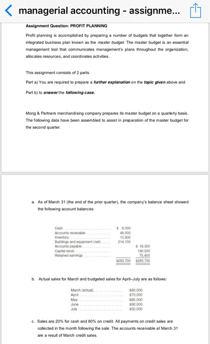 managerial accounting budget assignment