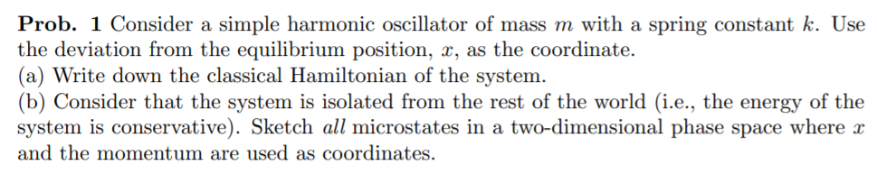 Solved Prob. 1 Consider a simple harmonic oscillator of mass | Chegg.com