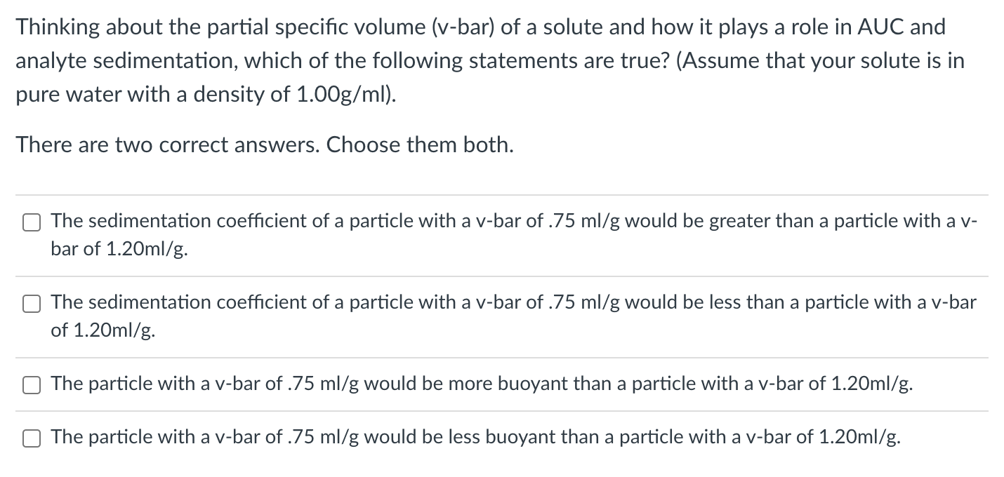 Solved Thinking about the partial specific volume (v-bar) of | Chegg.com
