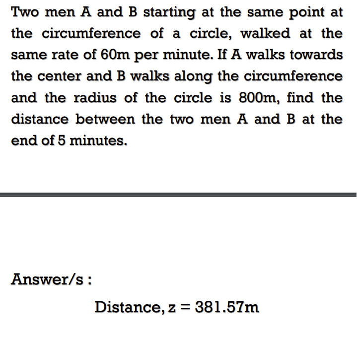 Solved Two Men A And B Starting At The Same Point At The | Chegg.com