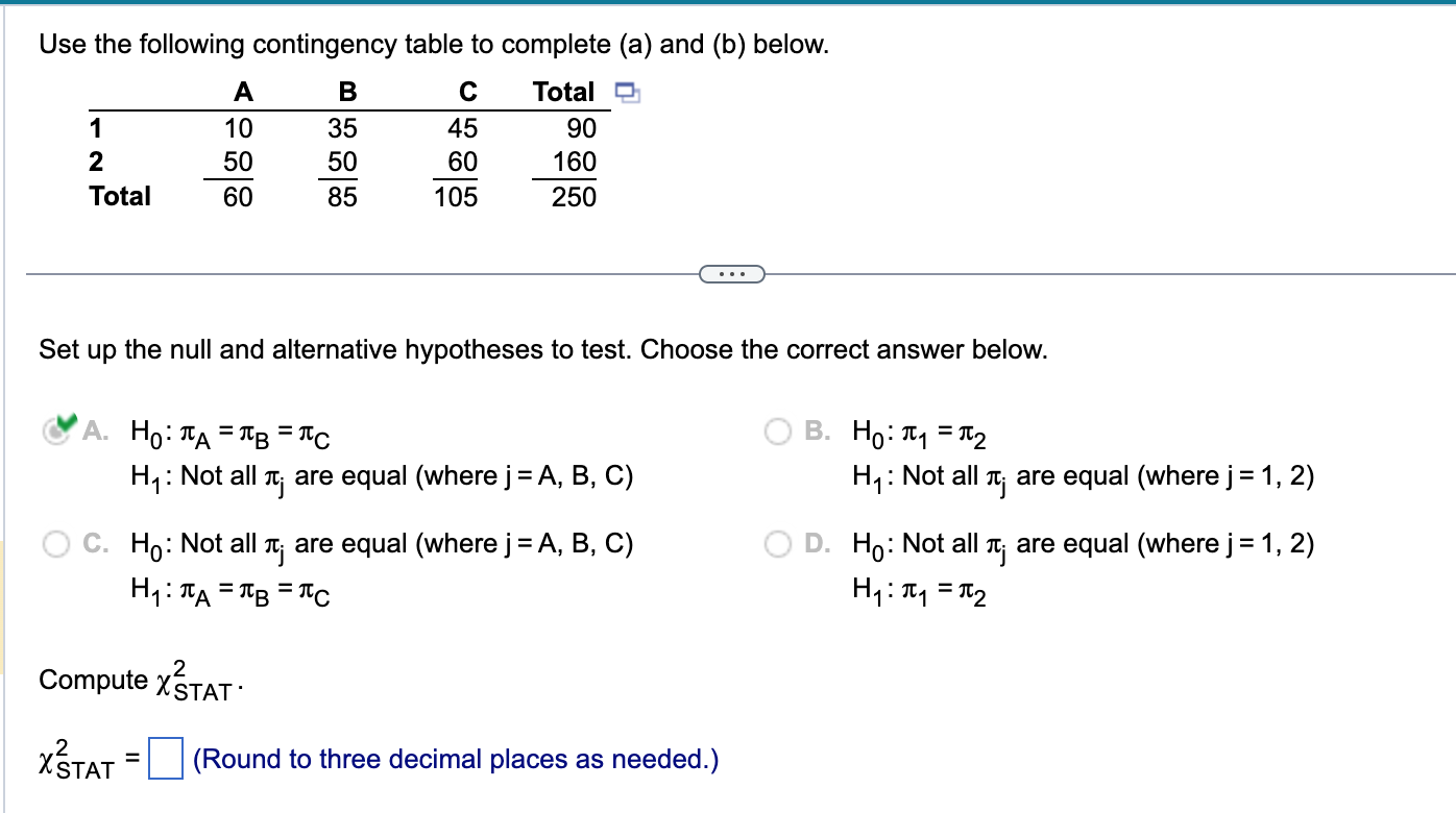 Solved Use The Following Contingency Table To Complete (a) | Chegg.com