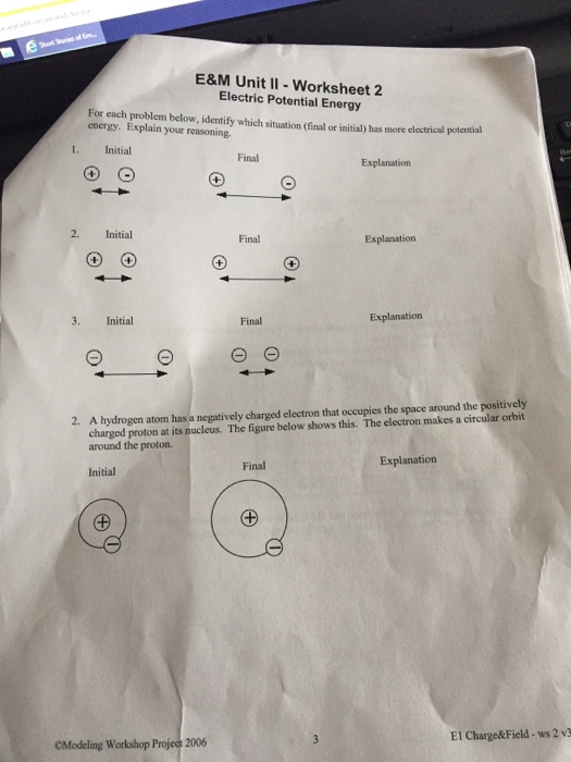 Solved: E&M Unit Il - Worksheet 2 Electric Potential Energ... | Chegg.com