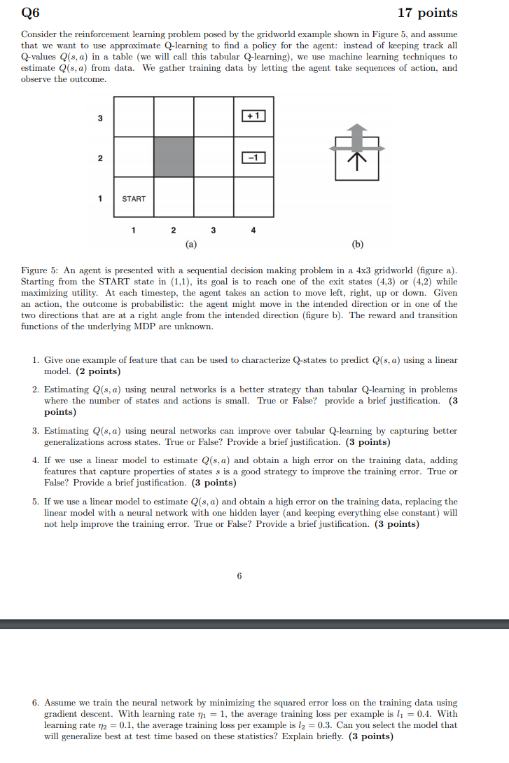 Q6 17 points Consider the reinforcement learning | Chegg.com