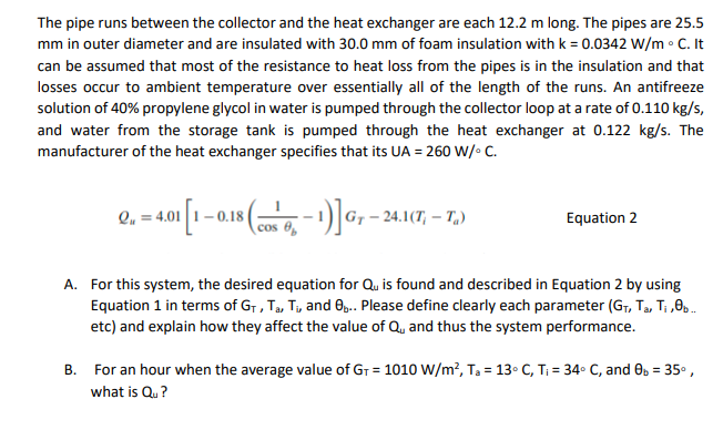 The pipe runs between the collector and the heat | Chegg.com