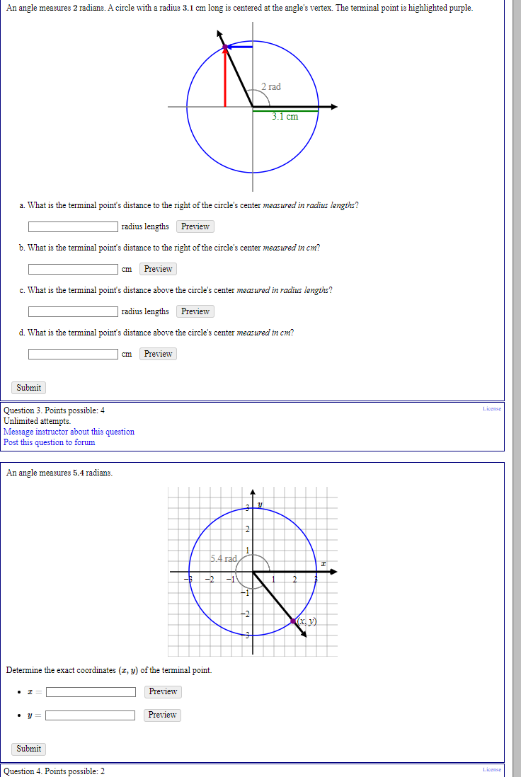 Solved a. What is the terminal point's distance to the right | Chegg.com