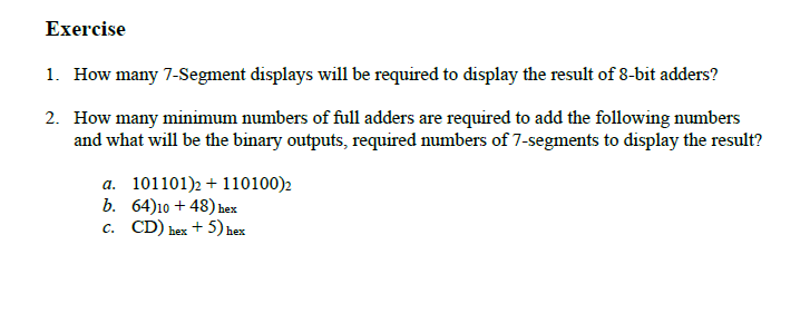 Solved Exercise 1. How many 7-Segment displays will be | Chegg.com