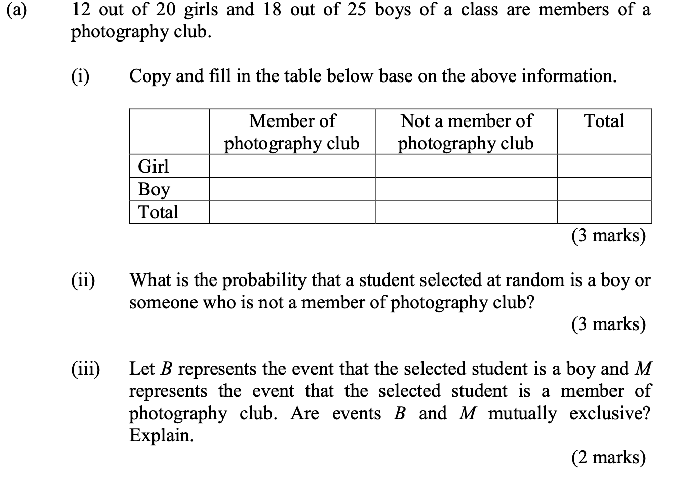 Solved (a) 12 out of 20 girls and 18 out of 25 boys of a | Chegg.com