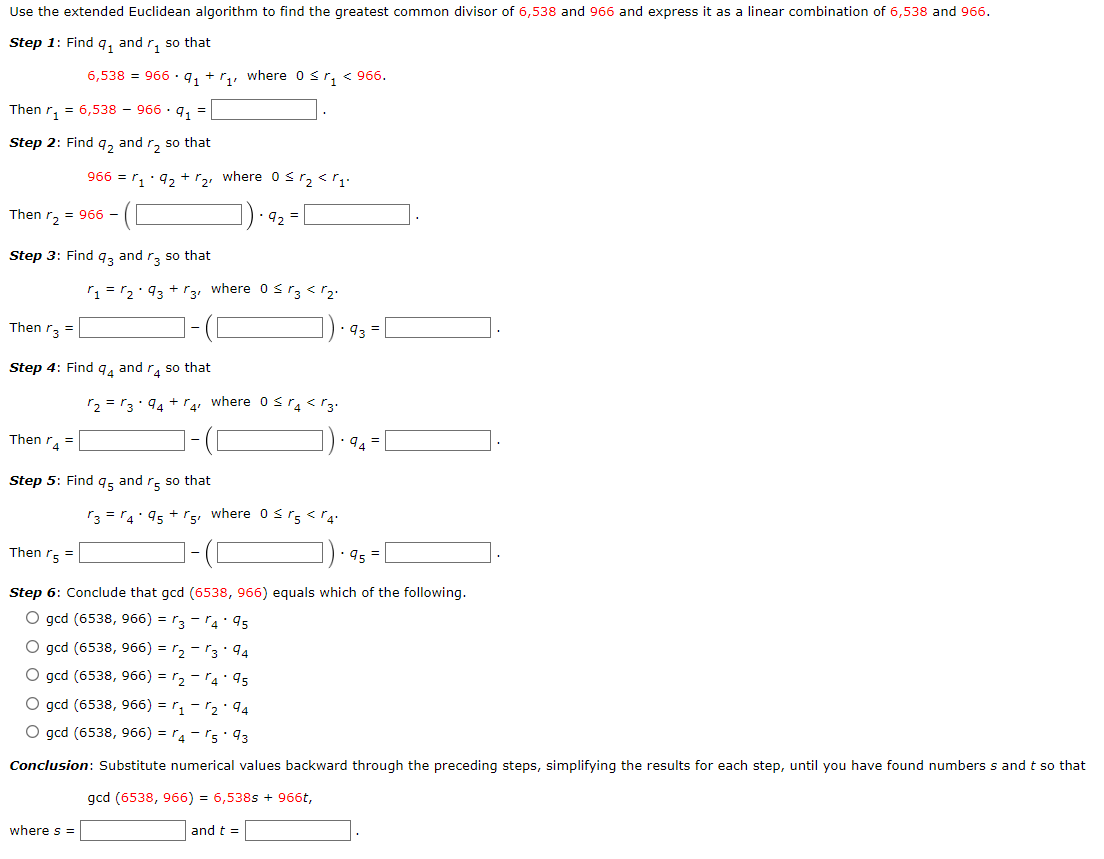 Solved Use The Extended Euclidean Algorithm To Find The | Chegg.com