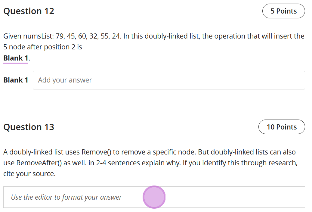 Solved Question 11 6 Points A Doubly-linked List Is A Data | Chegg.com