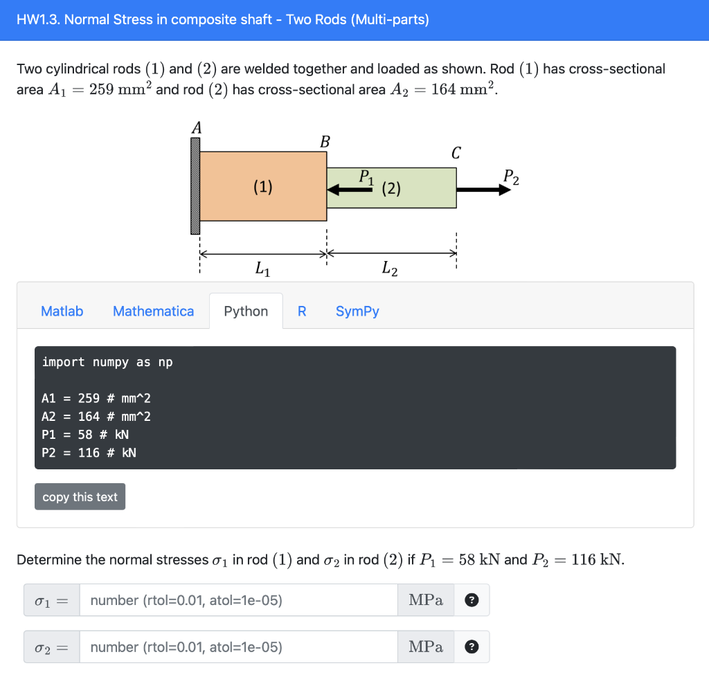 Solved Two cylindrical rods (1) and (2) are welded together