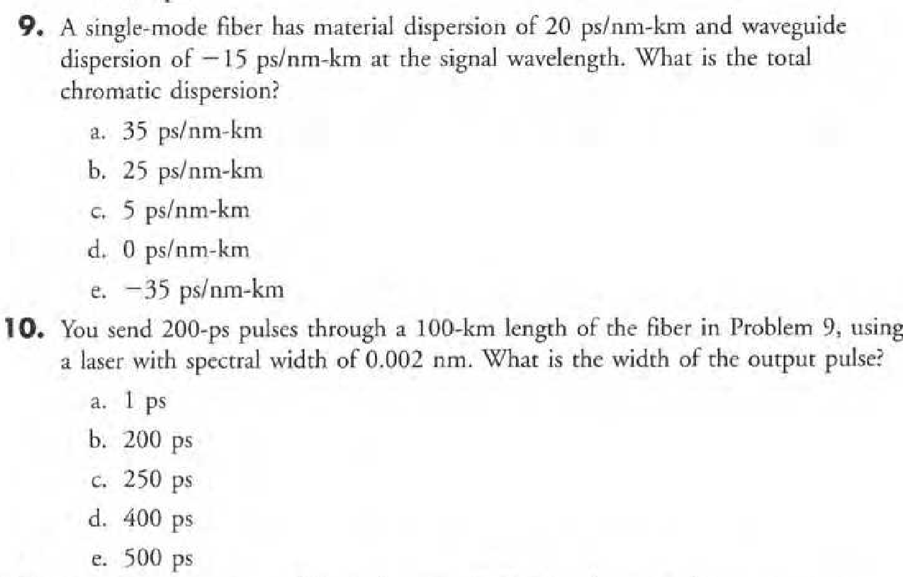 Solved 9. A single-mode fiber has material dispersion of | Chegg.com