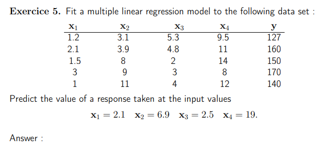 Solved Exercice 5. Fit a multiple linear regression model to | Chegg.com