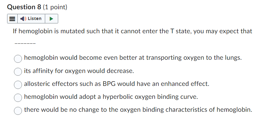 Solved If Hemoglobin Is Mutated Such That It Cannot Enter | Chegg.com