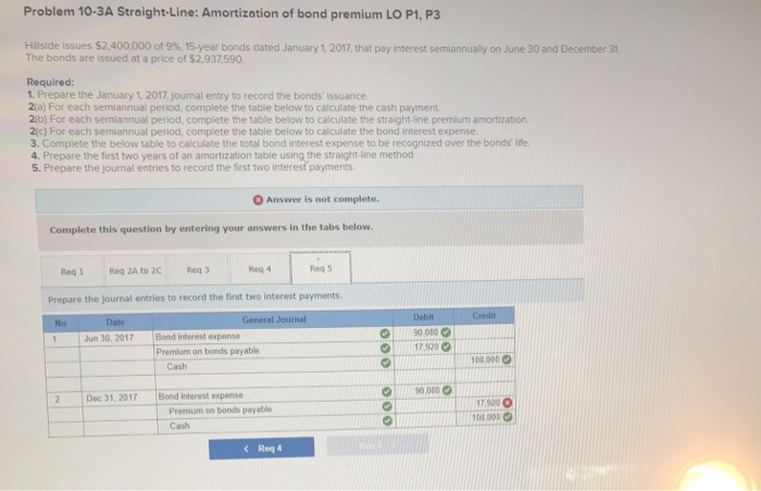 Solved Problem 10 3a Straight Line Amortization Of Bond