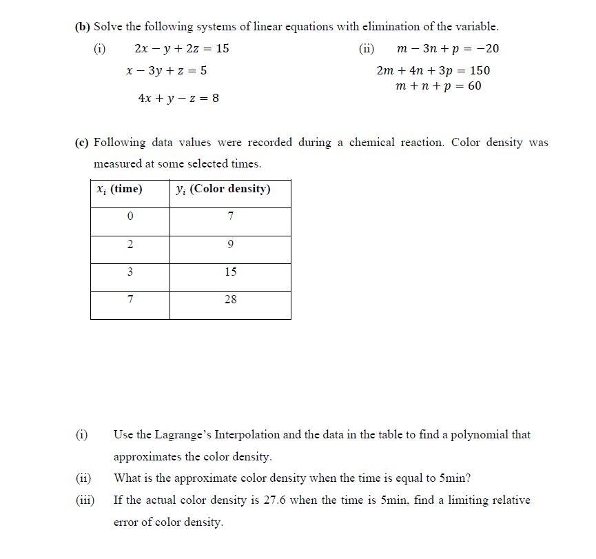 Solved (b) Solve The Following Systems Of Linear Equations | Chegg.com