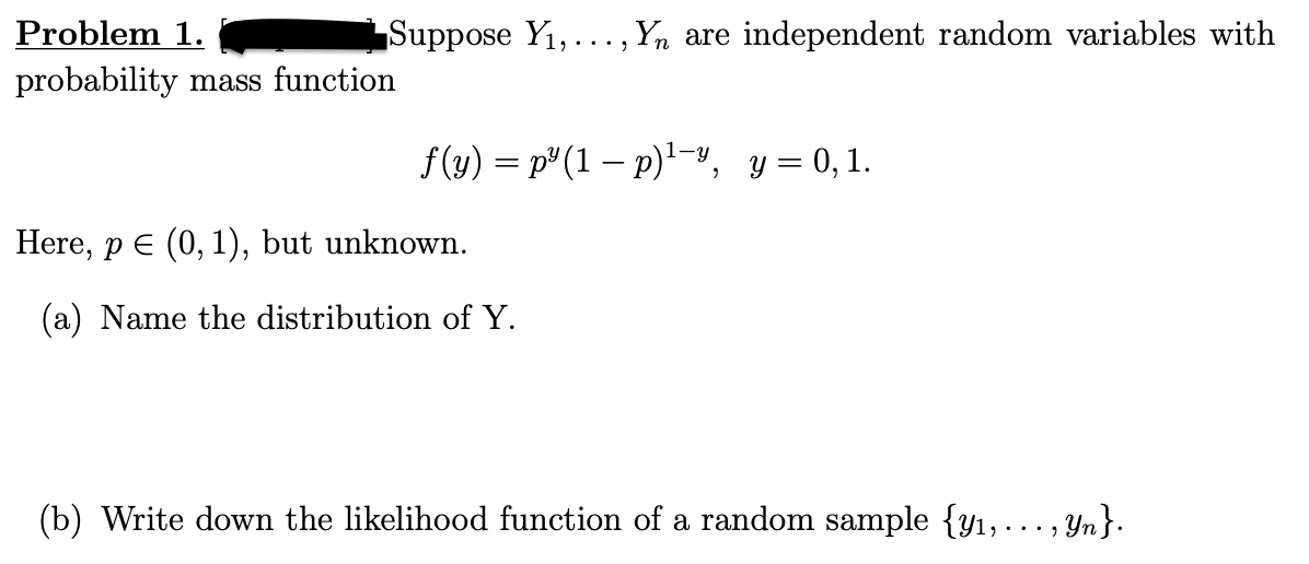 Solved Problem 1 Suppose Y1 Yn Are Independent Random