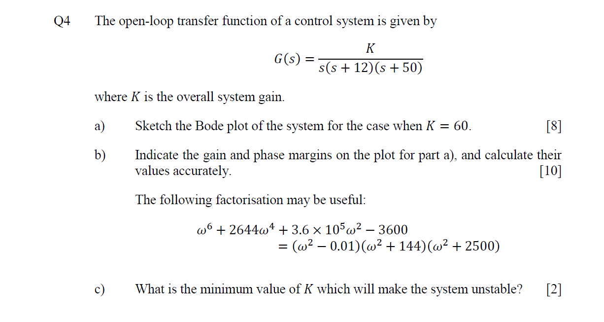 Solved Q4 ﻿The open-loop transfer function of ﻿a control | Chegg.com